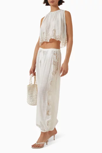 Lace Cropped Top in Linen-blend