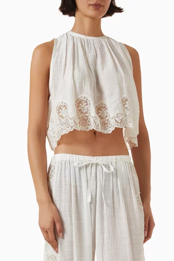 Lace Cropped Top in Linen-blend