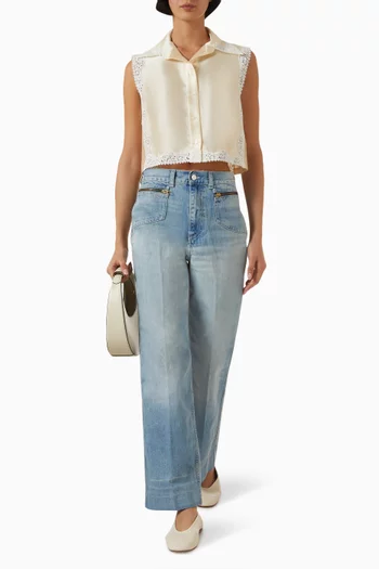 Cropped Lace Shirt in Satin