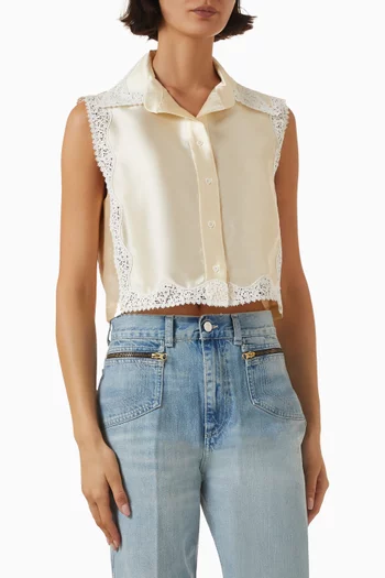 Cropped Lace Shirt in Satin