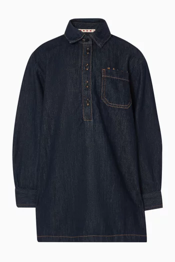 Logo Pocket Dress in Denim