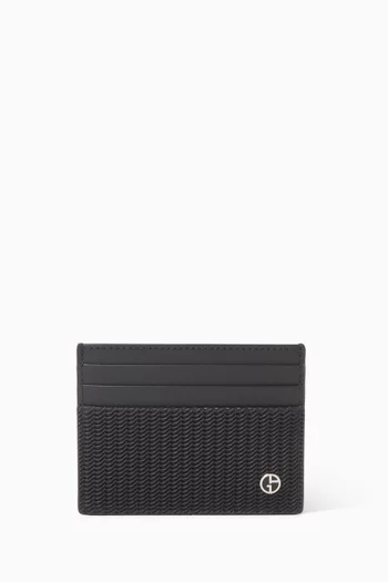 Wave-print Card Holder in Leather