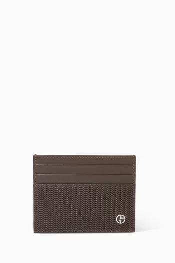 Wave-print Card Holder in Leather