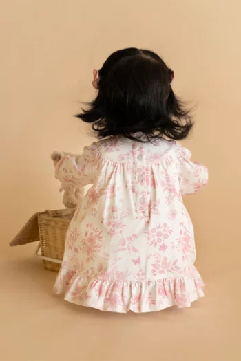 Baby Girl Fern Birds Organic Overlay Dress in Stretch Cotton