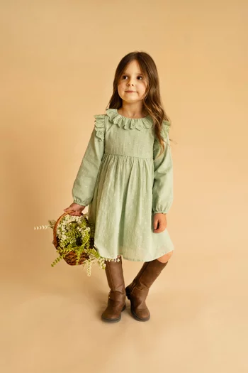 Junior Girl Fern Dobby Dress in Cotton