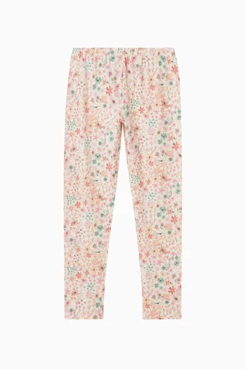 Junior Girl Fern Floral Organic Leggings in Stretch Cotton