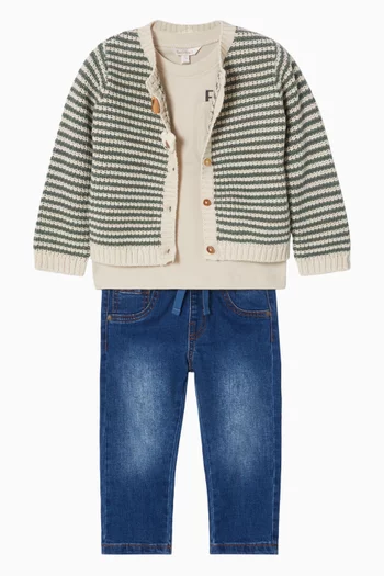 Baby Boy Otto Stripe Organic Knitted Cardigan in Cotton-blend