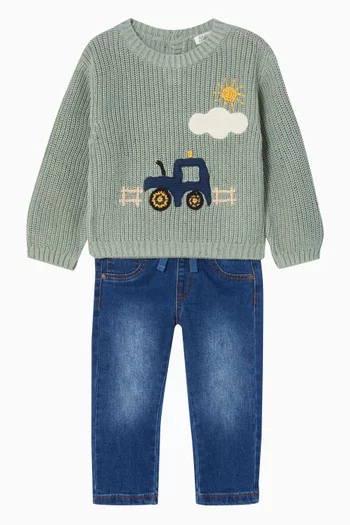 Baby Boy Hunter Tractor Knitted Sweater in Cotton