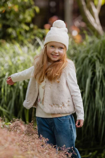 Winnie Sleeveless Embroidered Vest in Faux Fur
