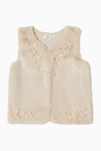 Winnie Sleeveless Embroidered Vest in Faux Fur