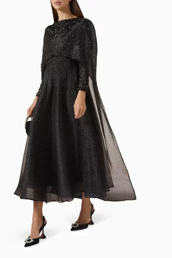 Embellished Cape & Dress Set in Organza