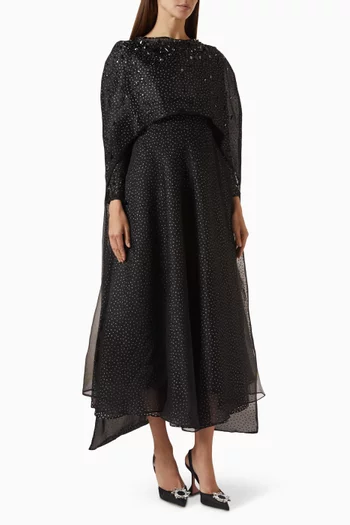 Embellished Cape & Dress Set in Organza