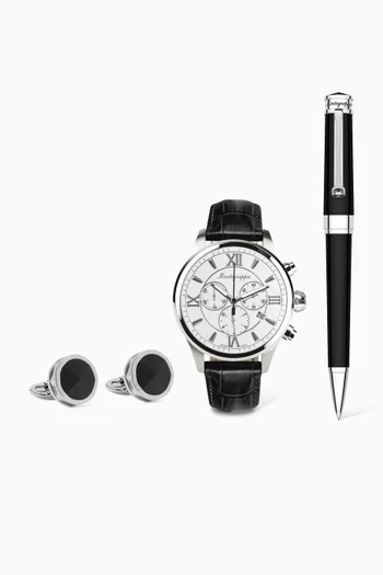 NeroUno Cufflinks, Fortuna Chronograph Watch & Parola Ballpoint Pen Set