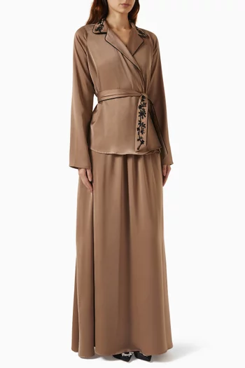 Desi Belted Top & Skirt Set in Mulberry Silk
