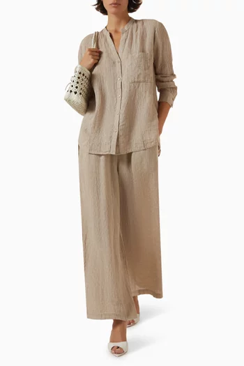 Mandarin-collar Shirt in Organic Linen