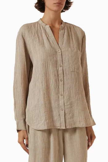 Mandarin-collar Shirt in Organic Linen