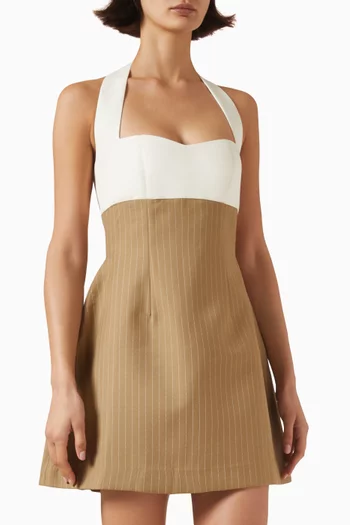 Pinstripe Halterneck Dress in Cotton Blend