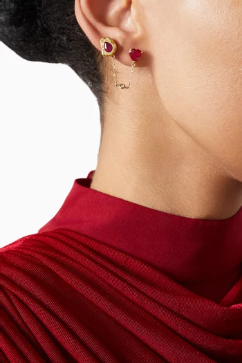 Double Piercing Heart & Round-cut Ruby Earring in 18kt Gold