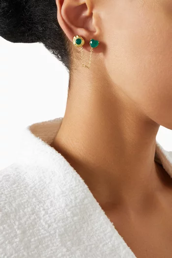 Double Piercing Heart & Round-cut Emerald Earring in 18kt Gold