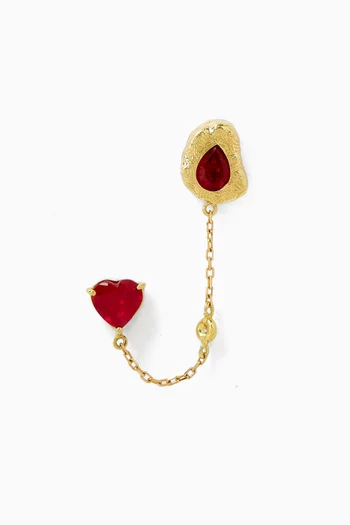 Double Piercing Heart & Round-cut Ruby Single Earring in 18kt Gold
