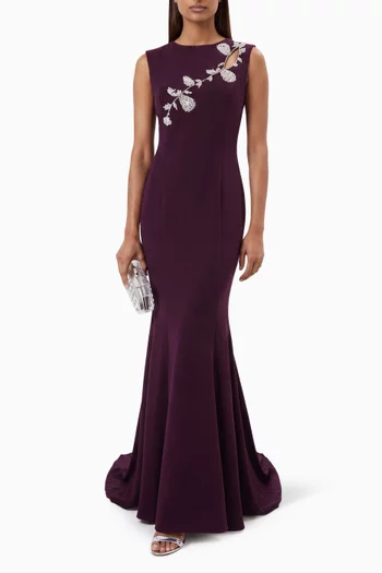 Leaf Embellished Maxi Dress