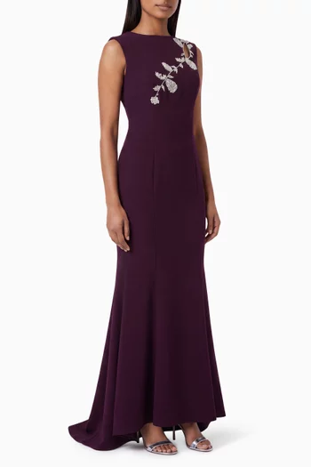 Leaf Embellished Maxi Dress