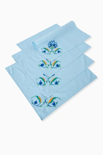 Flor Arabe Embroidered Napkins in Linen, Set of 4
