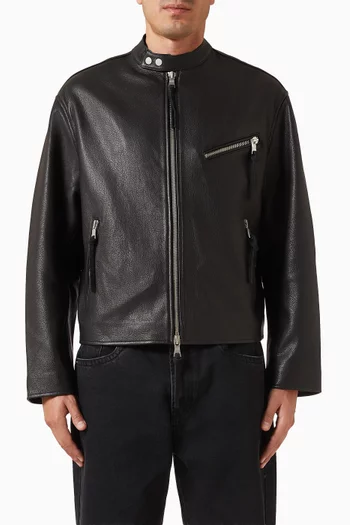 Cropped Racer Jacket in Leather