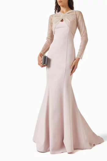 Embellished Sheer-sleeves Gown