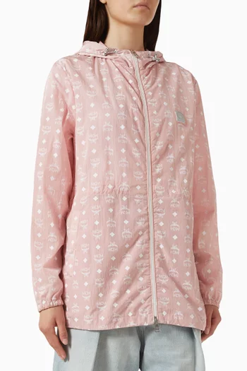 Monogram Print Hooded Windbreaker in Recycled Nylon