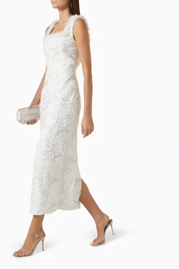 Elowen Floral-appliqué Midi Dress in Organza