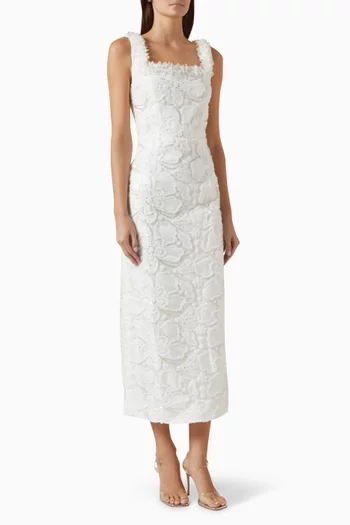 Elowen Floral-appliqué Midi Dress in Organza