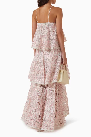 Valencia Embroidered Tiered Gown in Georgette