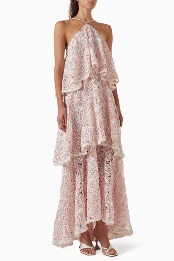 Valencia Embroidered Tiered Gown in Georgette