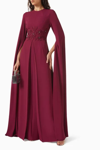Solara Floral-applique Gown in Crepe