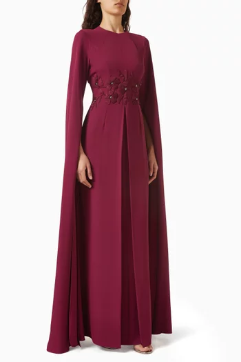 Solara Floral-applique Gown in Crepe