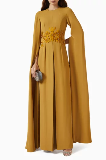 Solara Floral-applique Gown in Crepe