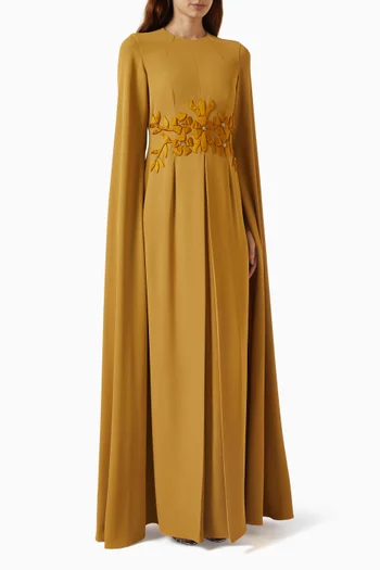 Solara Floral-applique Gown in Crepe