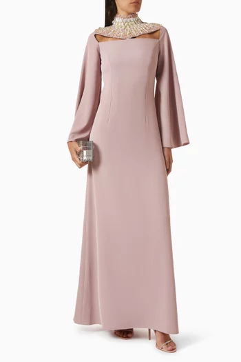 Embellished-neckline Gown