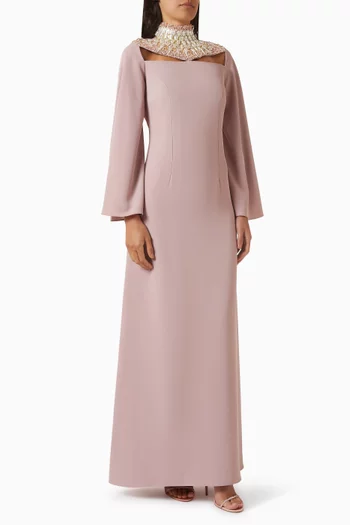 Embellished-neckline Gown