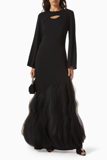Ruffled Tiered Maxi Dress in Crepe