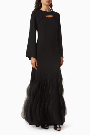 Ruffled Tiered Maxi Dress in Crepe