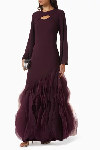 Ruffled Tiered Maxi Dress in Crepe