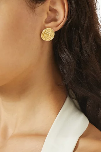 The Rock Round Stud Earrings in Gold-plated Bronze