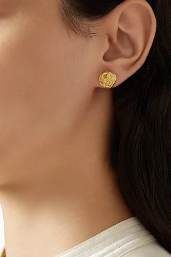 Tiny Rose Stud Earrings in Gold-plated Metal