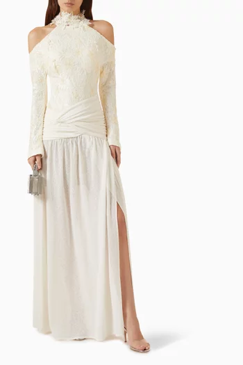 Embroidered Halterneck Gown in Lace