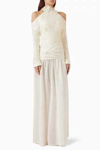 Embroidered Halterneck Gown in Lace