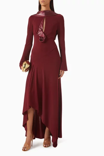 Scarf-neck Dress in Knit Mesh & Silk