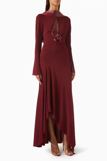 Scarf-neck Dress in Knit Mesh & Silk