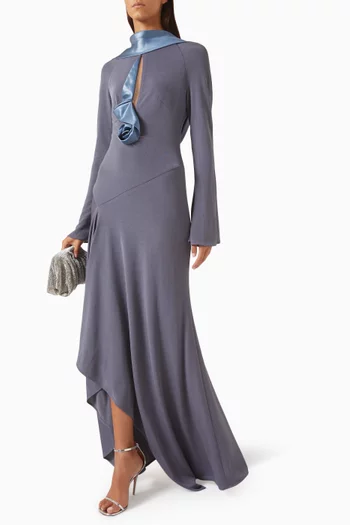 Scarf-neck Dress in  Knit Mesh & Silk